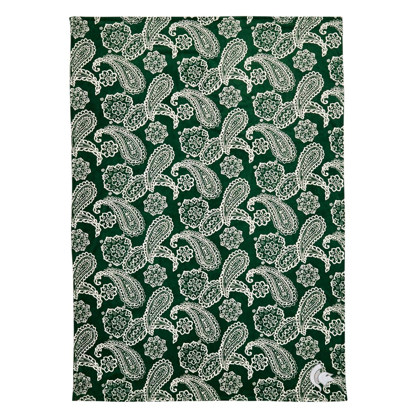 Collegiate Plush XL Throw Blanket-Dk Green/White Bandana with Michigan State University Logo-Image 1-Vera Bradley