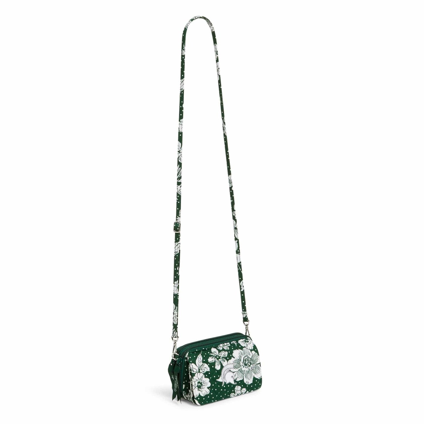 Collegiate RFID All in One Crossbody Bag-Dark Green/White Rain Garden with Michigan State University Logo-Image 2-Vera Bradley